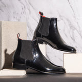 Saint Eadred Black Croco Patent Shiny Leather Chelsea boot