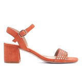 Saint Anete Stone Embellished Orange Leather Block Heels