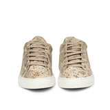 Beige Textured Python Leather Sneakers