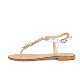 Saint Madeira Stones Embellished Handcrafted Silver Leather Flat - SaintG