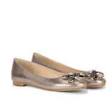 Saint Jovena Crystal Embellished Silver Metallic Leather Ballet Flats