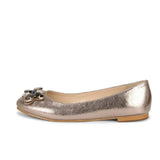 Saint Jovena Crystal Embellished Silver Metallic Leather Ballet Flats
