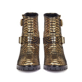 Saint Aloisa Metallic Gold Snake Print Leather Boot