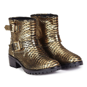 Saint Aloisa Metallic Gold Snake Print Leather Boot
