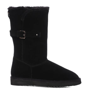 Saint Aurelia Buckle Decorative Black Suede Leather Snug Boots