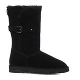 Saint Aurelia Buckle Decorative Black Suede Leather Snug Boots