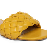 Saint Kate Yellow Leather Woven Mid Heeled Sandal