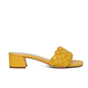 Saint Kate Yellow Leather Woven Mid Heeled Sandal