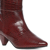 Saint Enora Croco Embossed Burgundy Calf Length Boots