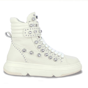 Saint Lavinia Embellished Ivory Leather Lace up Shoes