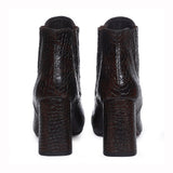 Saint Milana Brown Croco Embossed Vegan Leather Ankle Boots