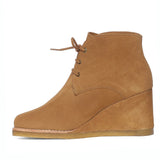 Saint Tesorina Tan Suede Leather Lace-Up Wedge Boots