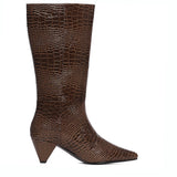 Saint Enora Croco Embossed Brown Calf Length Boots