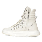 Saint Lavinia Embellished Ivory Leather Lace up Shoes