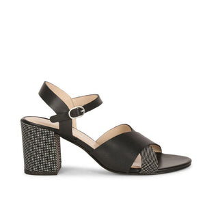 Saint Leonora Metal Studded Black Leather Block Heel