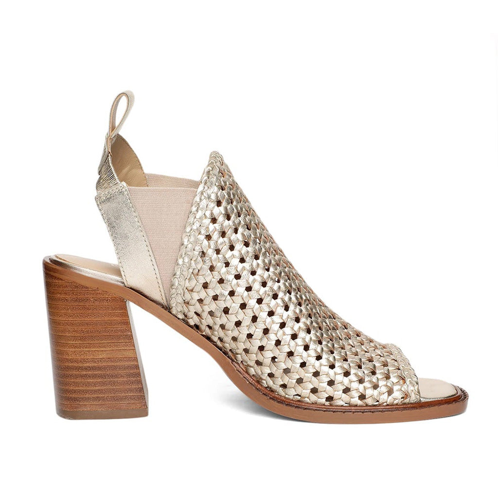 Saint Bella Platin Leather Handcrafted Woven Open Toe Block Heel