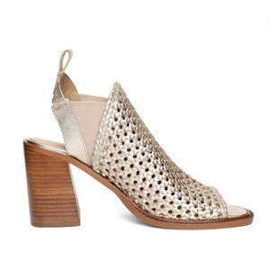 Saint Bella Platin Leather Handcrafted Woven Open Toe Block Heel