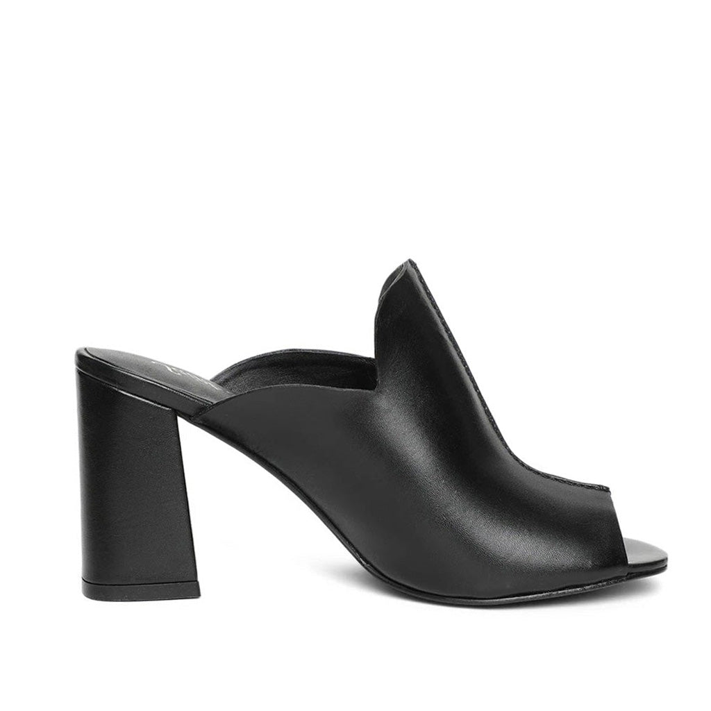Saint Amor Black Leather Block Heel Mule