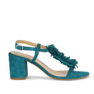 Saint Milana Blue Suede Leather Fringed Block Heels