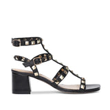 Saint Angela Black Gold Leather Square Metal Studded Block Heel