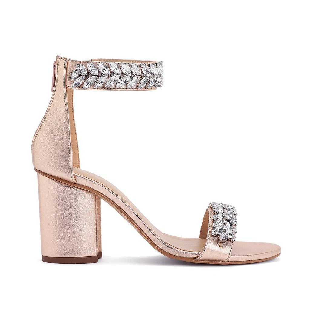 Saint Ornella Crystal Embellished Rose Gold Leather Heel