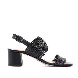 Saint Fabrizia Crystal Embellished Woven Leather Block Heel