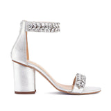 Saint Ornella Crystal Embellished Silver Metallic Leather Heel