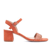 Saint Anete Stone Embellished Orange Leather Block Heels