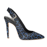 Saint Verona Hair On Leather With Blue Leopard Print Kitten Heels