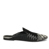 Grey Python and Black Woven Leather Mules