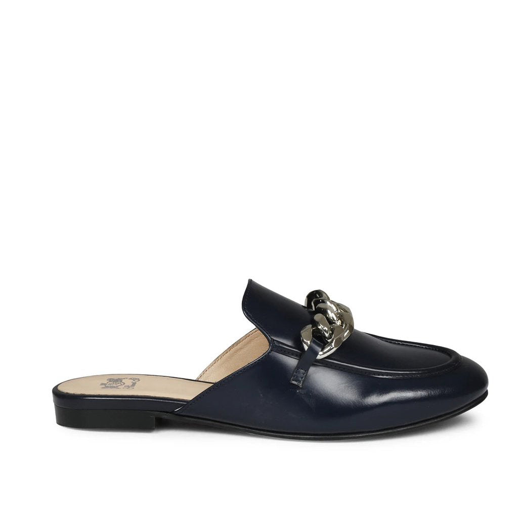 Saint Caeser Metal Chain Embellished Navy Mules