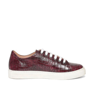 Saint Flavia Burgundy Snake Print Leather Sneakers