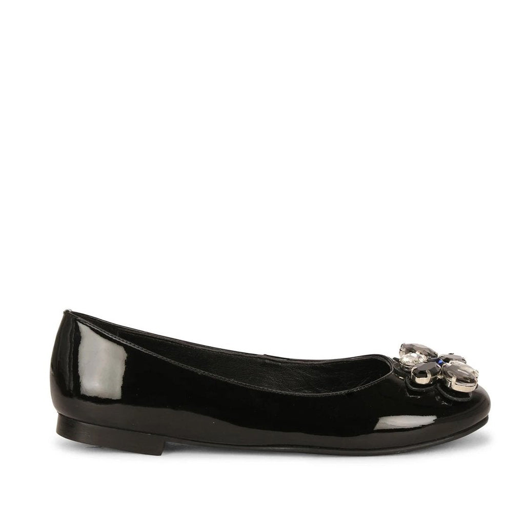 Saint Jovena Crystal Embellished Black Leather Ballet Flats