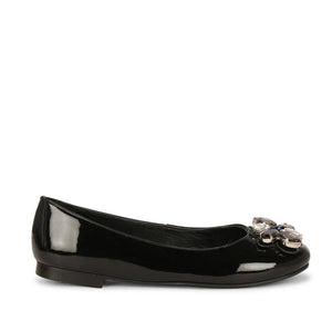 Saint Jovena Crystal Embellished Black Leather Ballet Flats