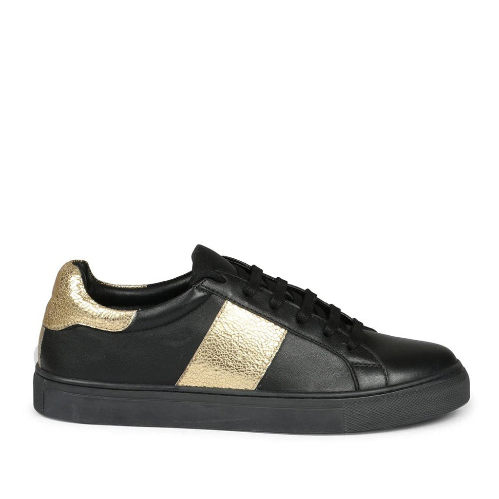 Saint Elen Black and Gold Leather Sneakers