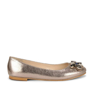 Saint Jovena Crystal Embellished Silver Metallic Leather Ballet Flats