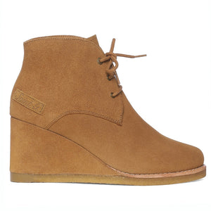 Saint Tesorina Tan Suede Leather Lace-Up Wedge Boots