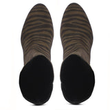 Saint Elexis Olive Leo Print Leather Knee High Boots