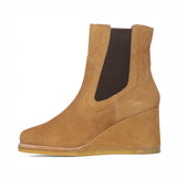 Saint Tesora Tan Suede Leather Mid Heel Wedge Boots