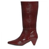 Saint Enora Croco Embossed Burgundy Calf Length Boots