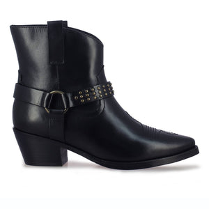 Saint Enrica Metal Studded Black Leather Ankle Boots