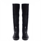 Saint Enora Croco Embossed Black Calf Length Boots
