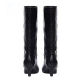 Saint Enora Croco Embossed Black Calf Length Boots