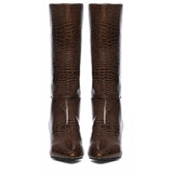 Saint Enora Croco Embossed Brown Calf Length Boots