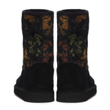 Saint Emmy Velvet Floral Black Suede Leather Snug Boots