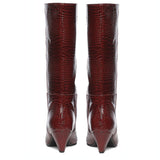 Saint Enora Croco Embossed Burgundy Calf Length Boots
