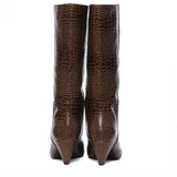 Saint Enora Croco Embossed Brown Calf Length Boots