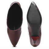 Saint Enora Croco Embossed Burgundy Calf Length Boots