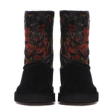 Saint Emmy Velvet Floral Black Suede Leather Snug Boots