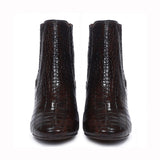 Saint Milana Brown Croco Embossed Vegan Leather Ankle Boots